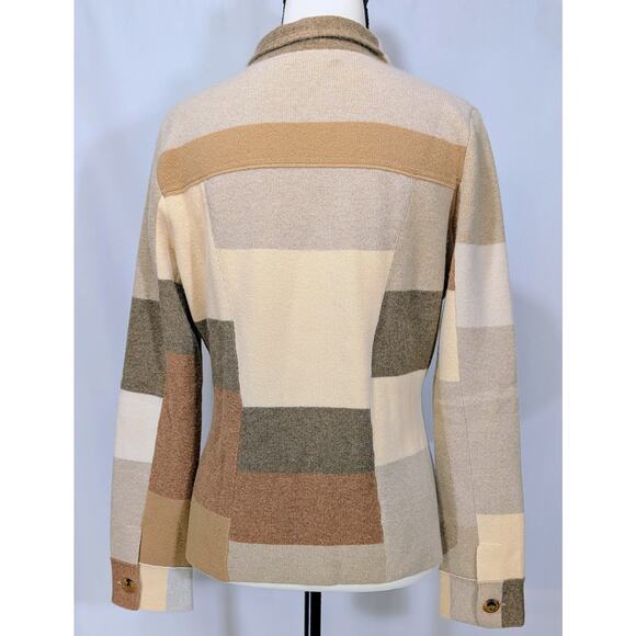 Neiman Marcus 100 Cashmere Colorblock Cardigan Jacket Beige Tan Neutral Small - Picture 3 of 8